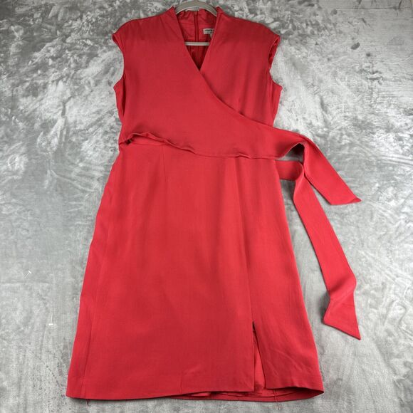 Valerie Stevens 100% Silk Dress Women's 8 Coral Pink Wrap‎ Top Side Tie (0971) - Picture 1 of 11